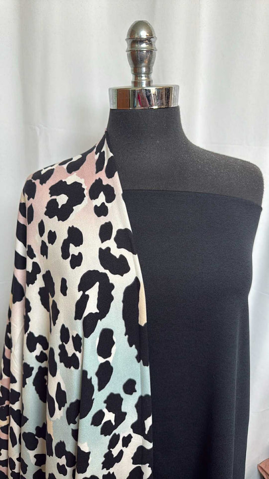 BLACK/OMBRE LEOPARD BUNDLE : 1.5YD Black 2-Tone Peached PF & 2YD Ombre Leopard Oakley SK (Read Descr.) : A28906