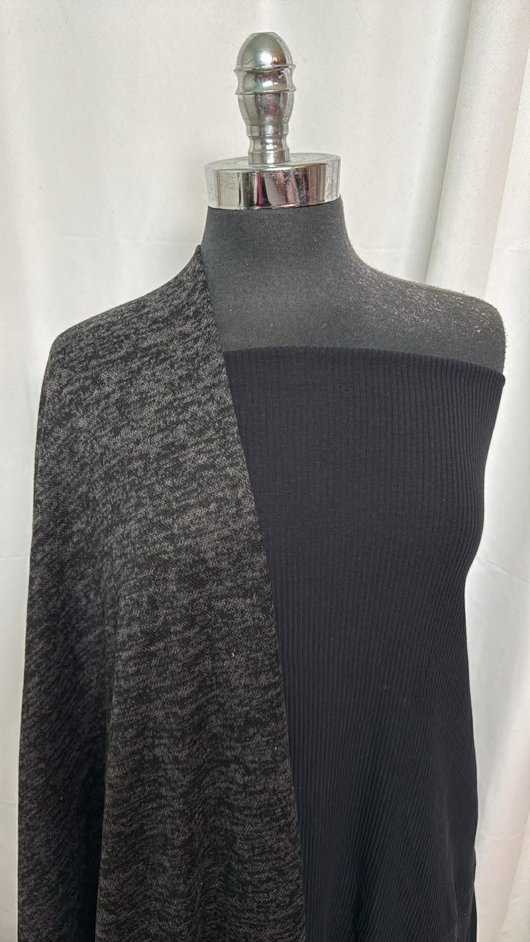 DOUBLE BLACK BUNDLE : 2YD Black C/S Rib & 2YD Black Flatback Brushed Hacci SK : A30489