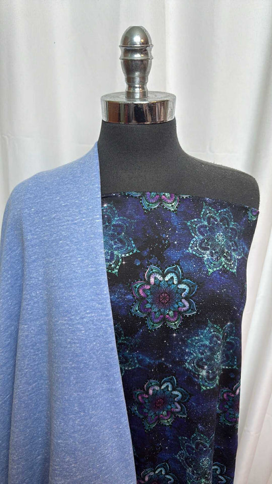 BLUE/GALAXY MANDALA BUNDLE : 1.5YD Galaxy Mandala Peached PF & 1.5YD Blue Sweatshirt Fleece : A28074