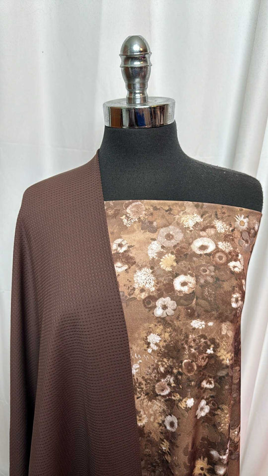BROWN FLORAL BUNDLE : 2YD Brown PF Mesh & 2YD Brown Floral N/S : A28014