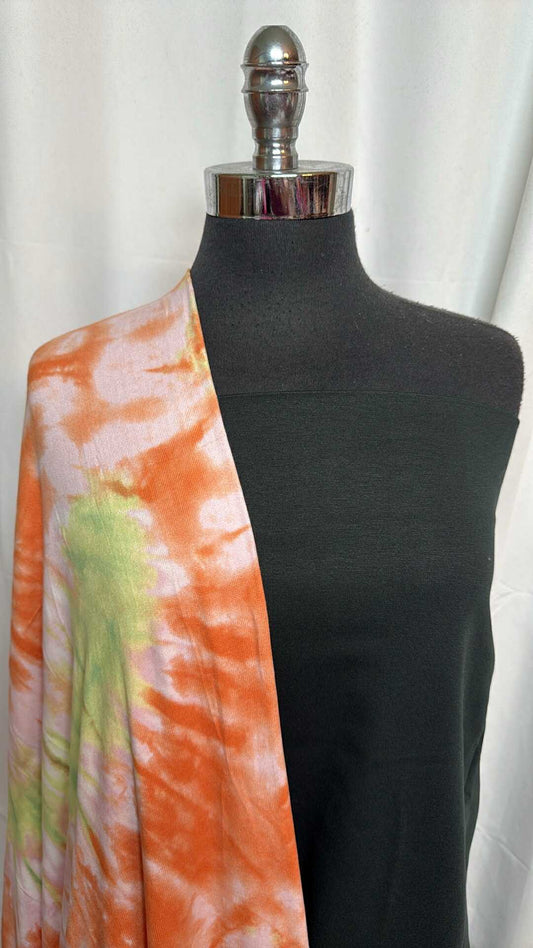DARK GREEN/ORANGE TIE DYE BUNDLE : 2YD Dark Green Nylon Ponte & 2YD Orange Tie Dye Oakley SK : A28671