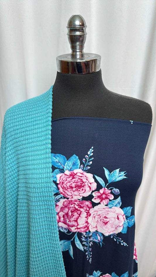 BLUE FLORAL BUNDLE : 2YD Navy Floral DBP & 2YD Blue Pucker Waffle : A28128