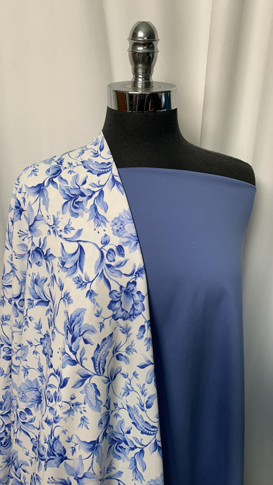 BLUE/TOILE FLORAL BUNDLE : 2YD Toile Floral Crepe Scuba & 2YD Blue Peached PF : A2256