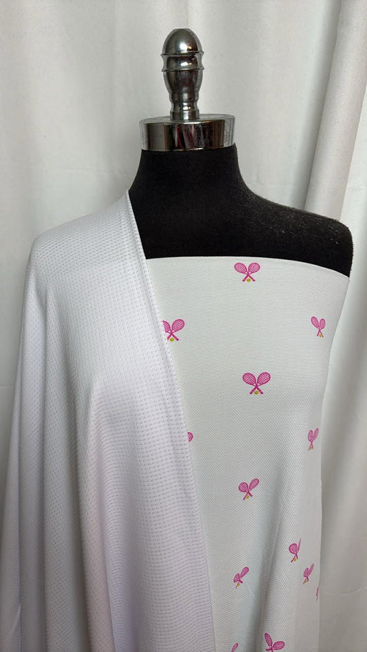 WHITE MESH/RACQUETS BUNDLE : 2YD Racquets Textured Top/Dress Weight PF (Read Descr.) & 2YD White PF Mesh : A30507