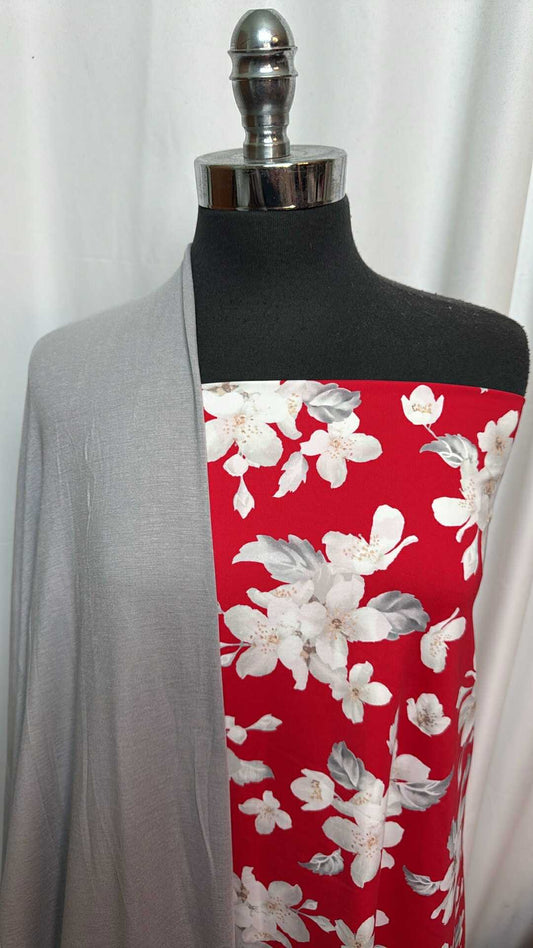GREY/RED FLORAL BUNDLE : 2YD Red Floral N/S Swim & 2YD Grey R/S : A27996