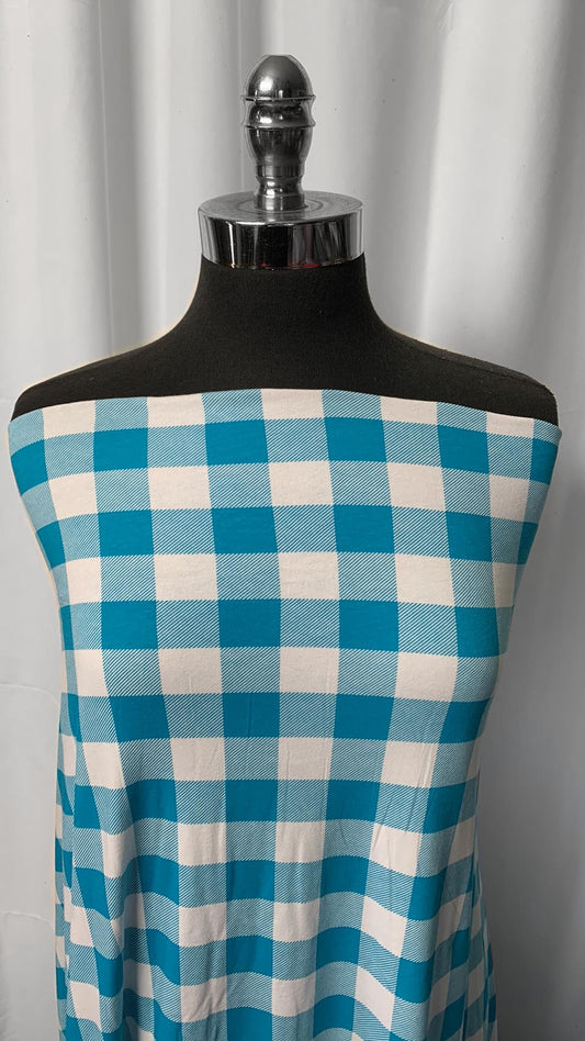 Turquoise Plaid - 95/5 Light Weight Cotton/Spandex - By the yard