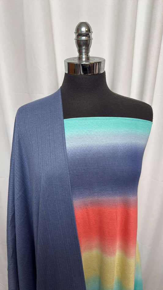 BLUE/OMBRE STRIPE BUNDLE : 2YD Blue Pointelle & 2YD Ombre Stripe R/S : A26365