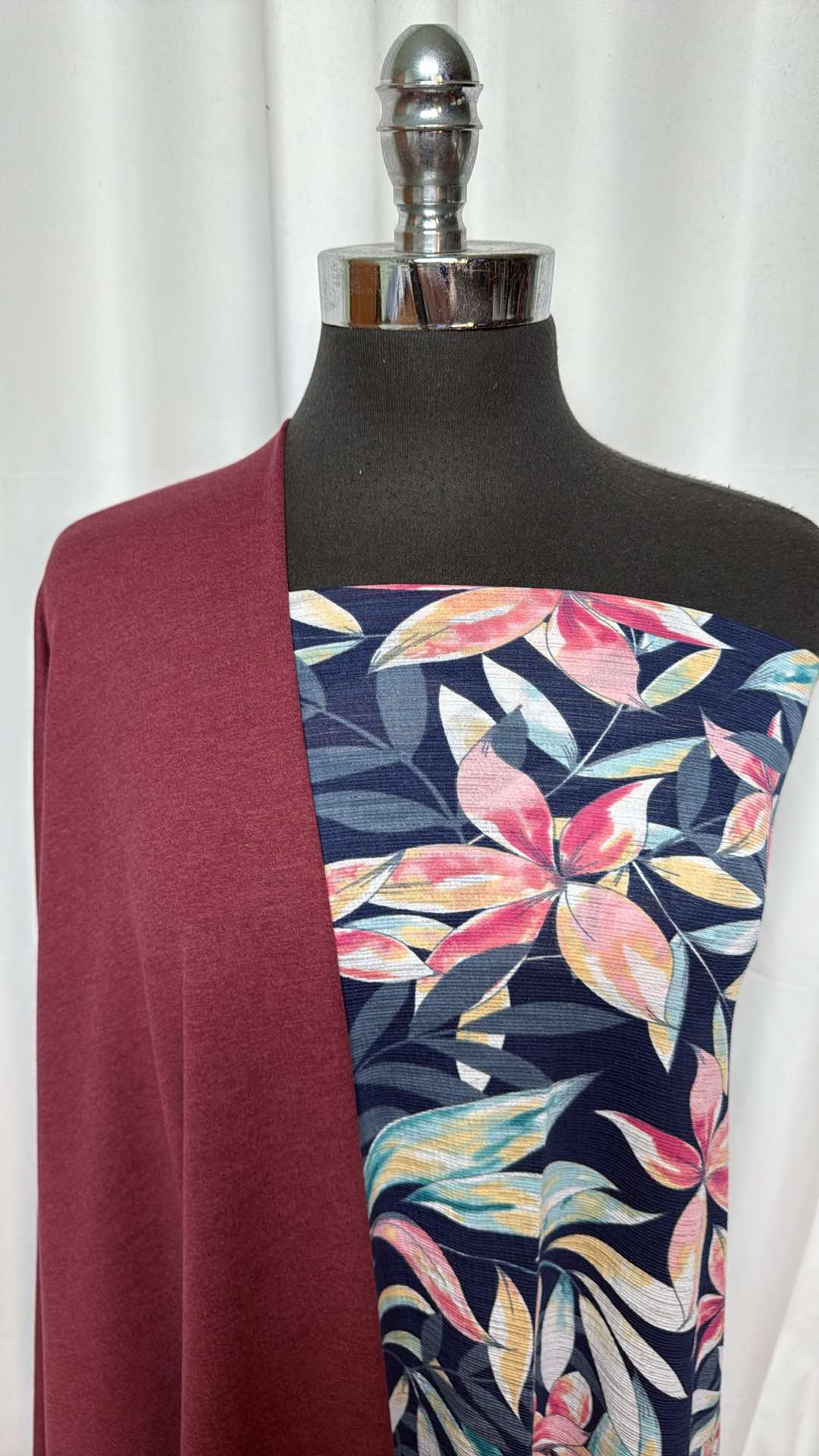 BORDEAUX/FLORAL BUNDLE : 1+YD Bordeaux Peached PF & 1YD Floral Poly Knit Gauze : A26878