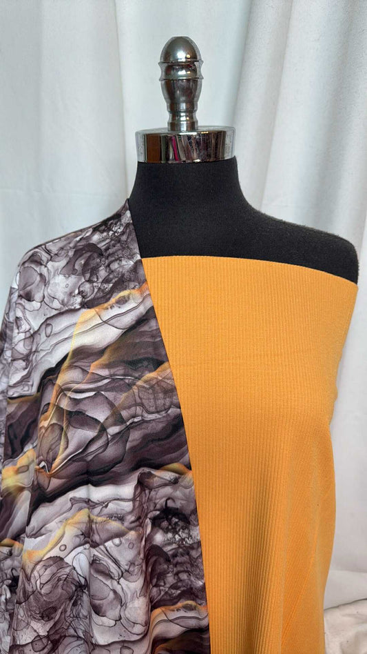 GOLDEN/SMOKE GEODE BUNDLE : 2YD Golden Heavy C/S Rib & 2YD Smoke Geode Sport Fleece : A28863
