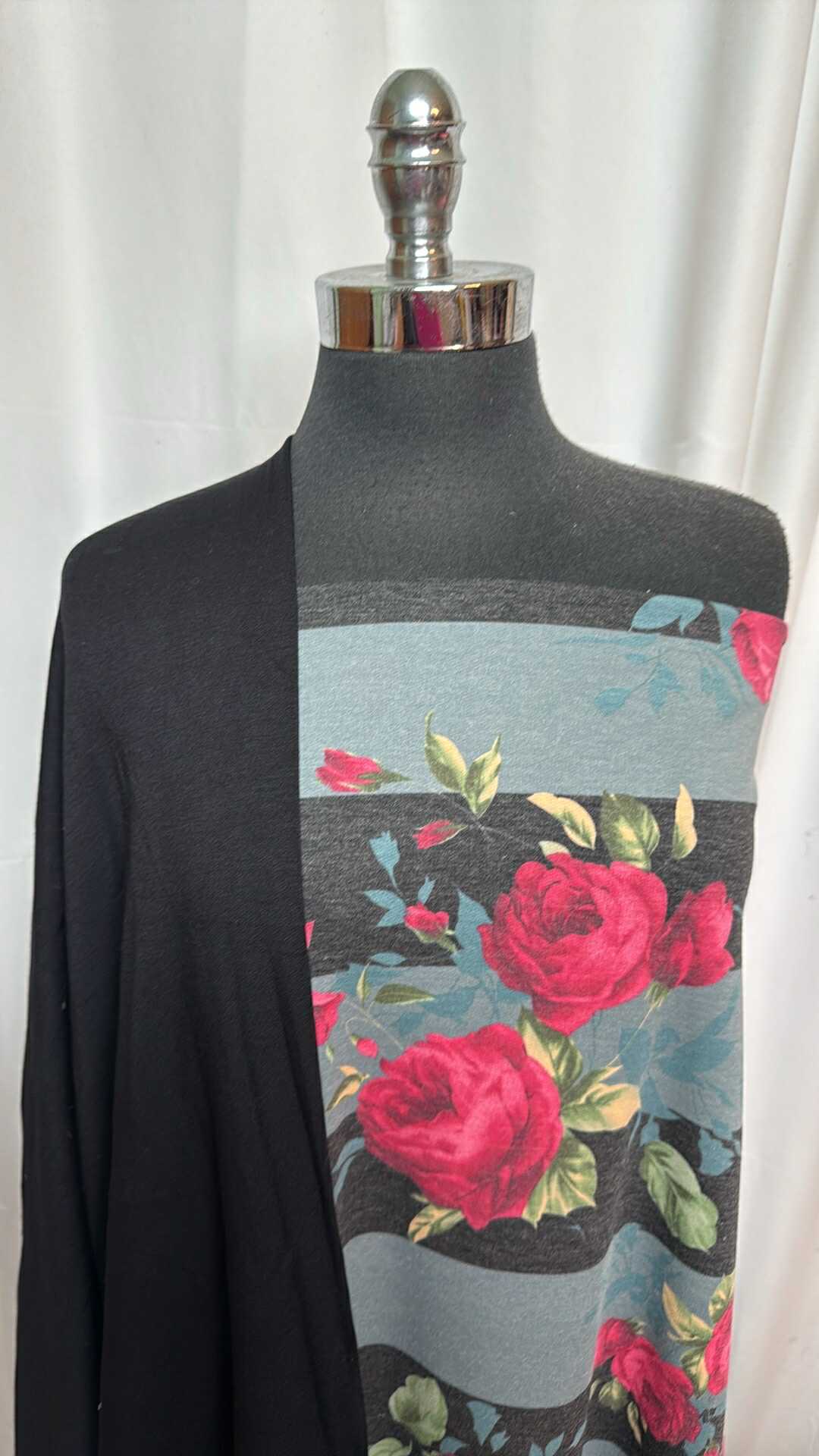BLACK/WIDE STRIPE-FLORAL BUNDLE : 2YD Wide Stripe/Floral PRS FT & 2YD Black Brushed Modal FT : A27508