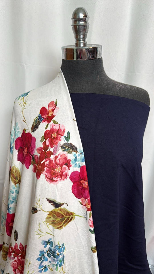NAVY/IVORY FLORAL BUNDLE : 2+YD Navy Nylon Ponte & 2+YD Ivory Floral Oakley SK : A29972