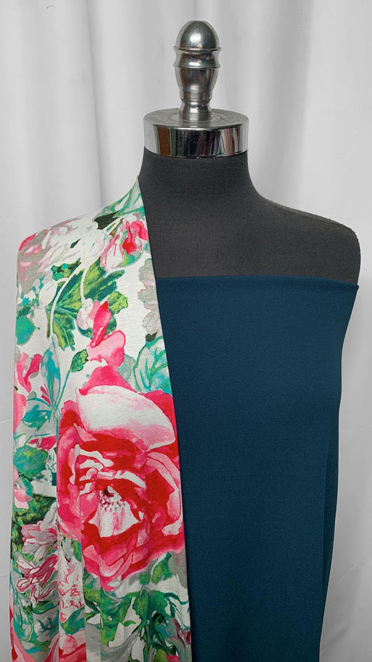 TEAL/FLORAL BUNDLE : 2YD Teal Crepe Scuba & 2YD Floral R/S : A25353