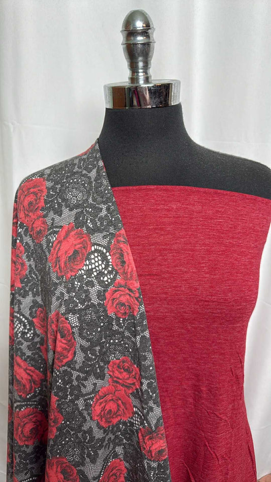 RED/LACE ROSES BUNDLE : 1.5YD Red C/P Jersey & 1YD Lace Roses PRS FT : A28918