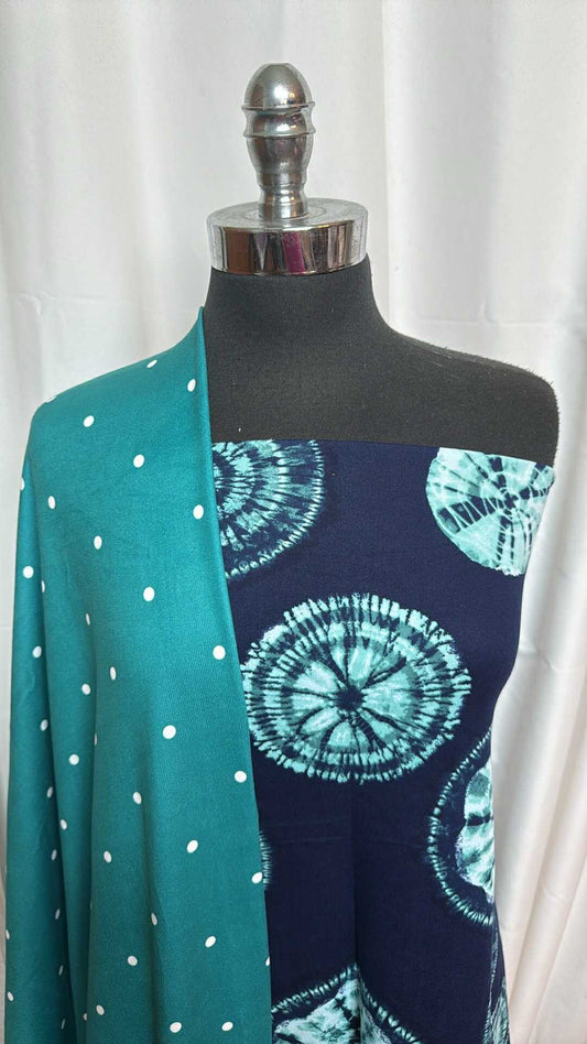 TIE DYE/DOT BUNDLE : 2YD Navy/Aqua Tie Dye DBP & 2YD Teal Dot Oakley SK : A27805
