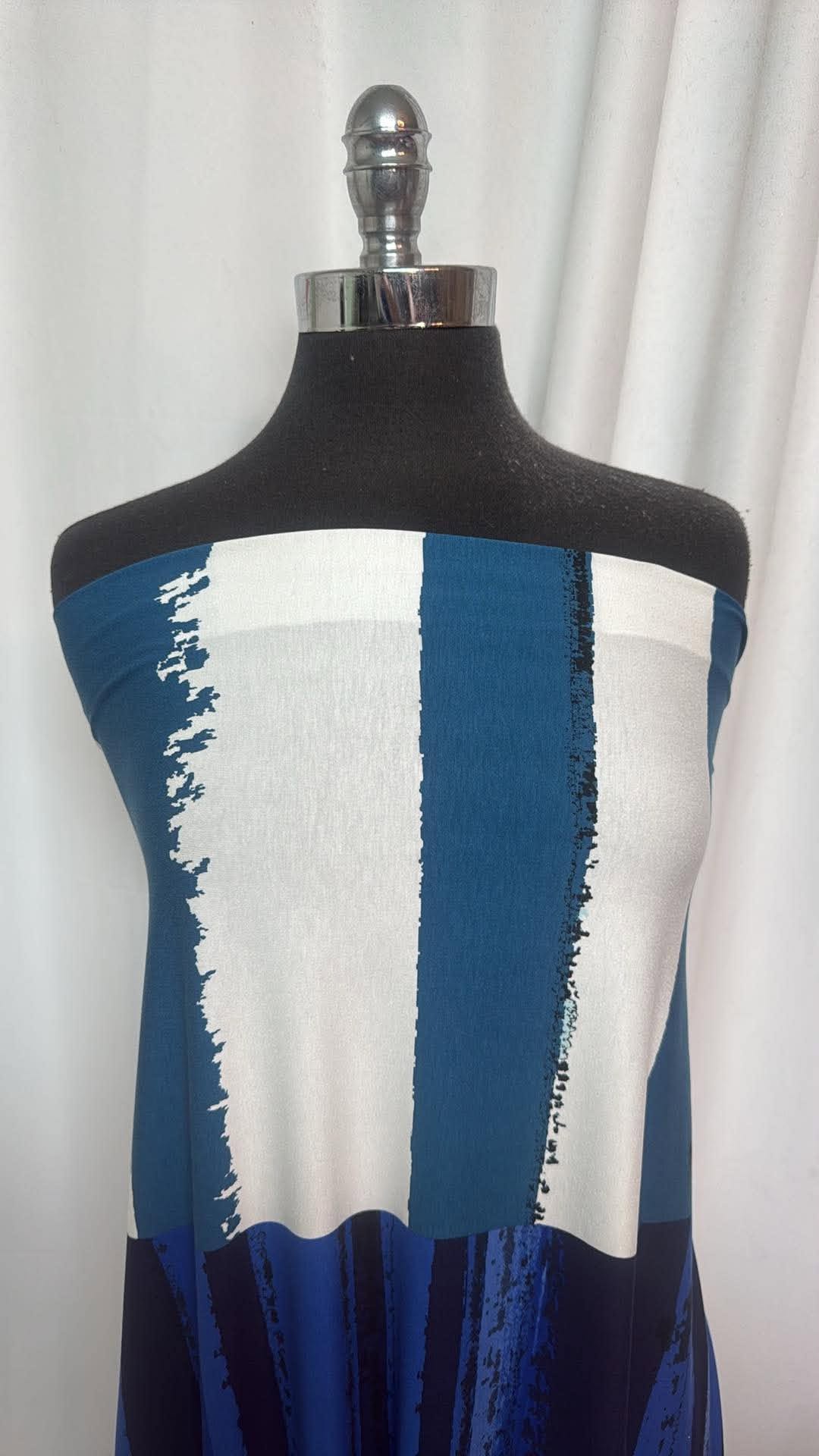 Blue/White Double Border - Modal/Spandex - 2 Yard Cut