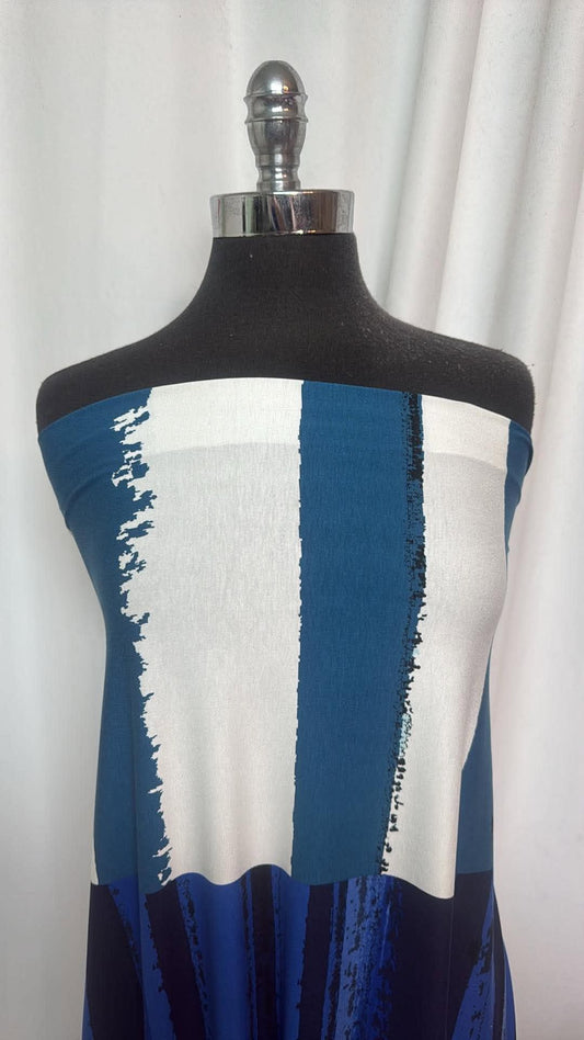 Blue/White Double Border - Modal/Spandex - 2 Yard Cut