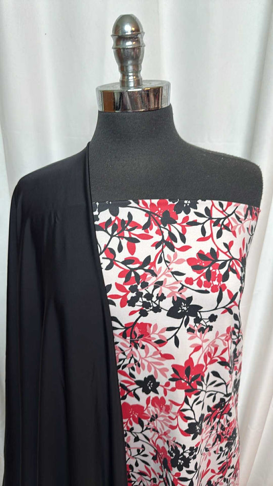 BLACK/RED FLORAL BUNDLE : 2YD Black/Red Floral N/S & 2YD Black N/S : A27891