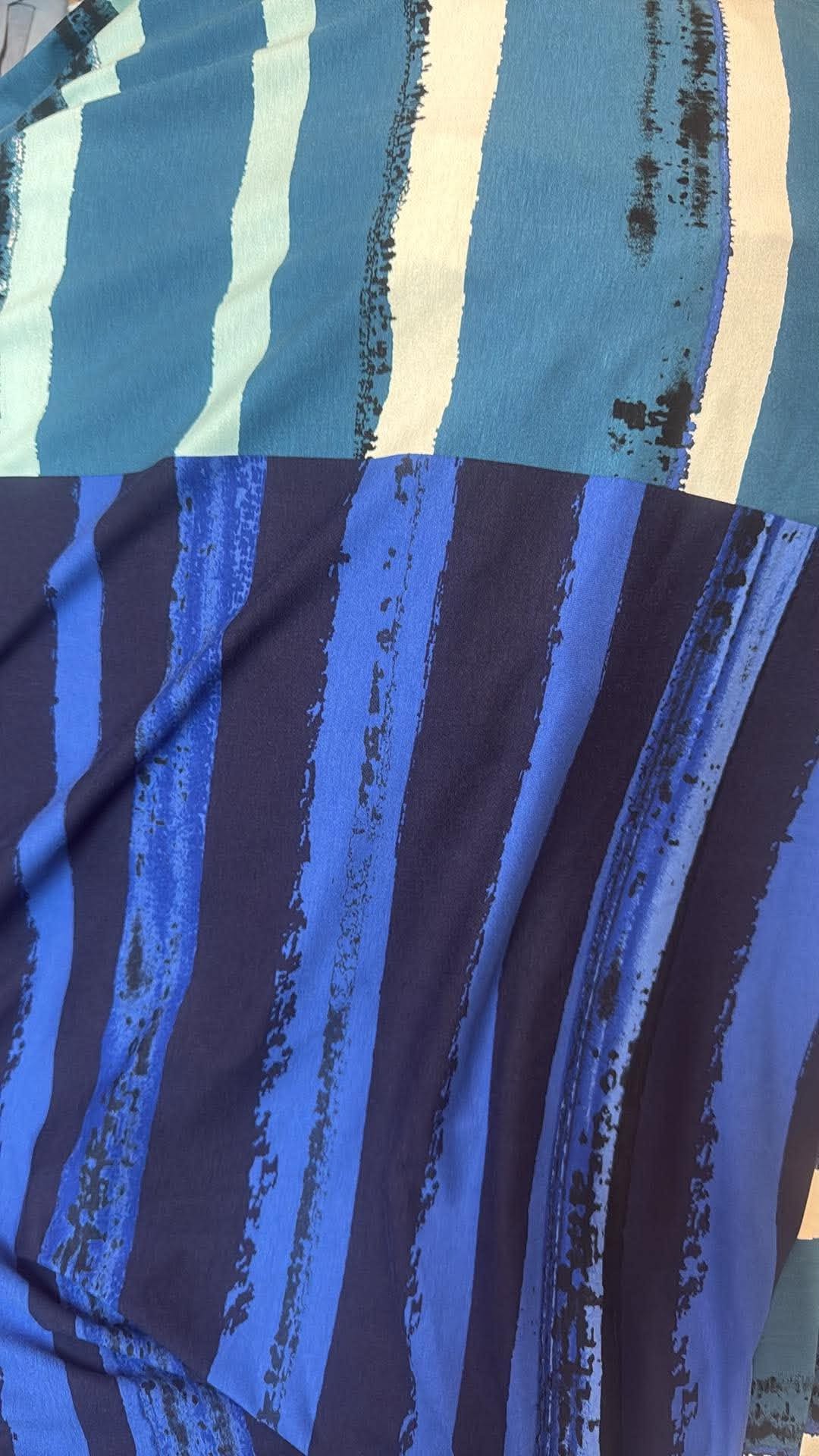 Blue/White Double Border - Modal/Spandex - 2 Yard Cut