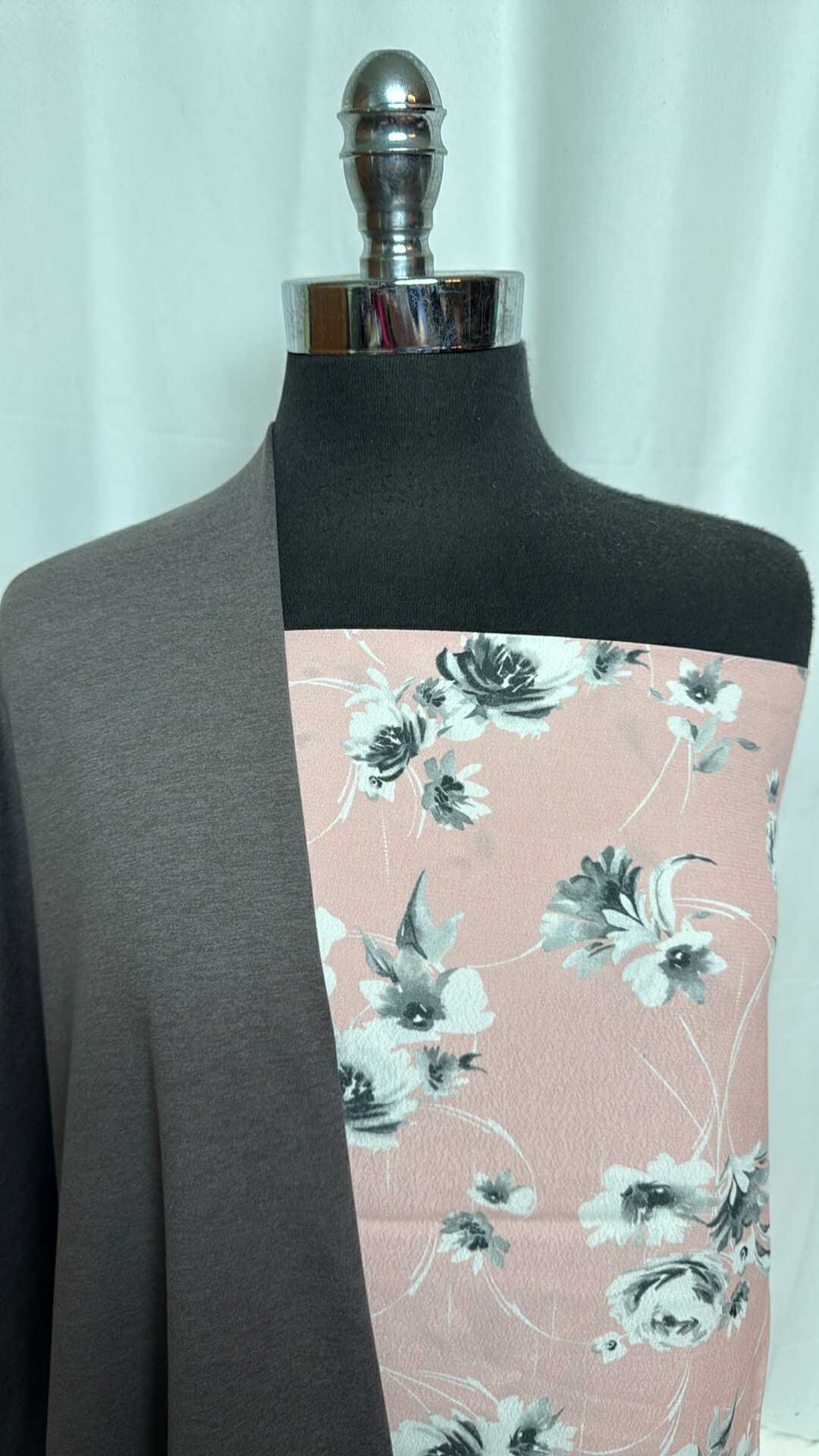 GREY/PINK FLORAL BUNDLE : 2YD Pink Floral Poly Woven & 1.5YD Grey Peached PF : A29099