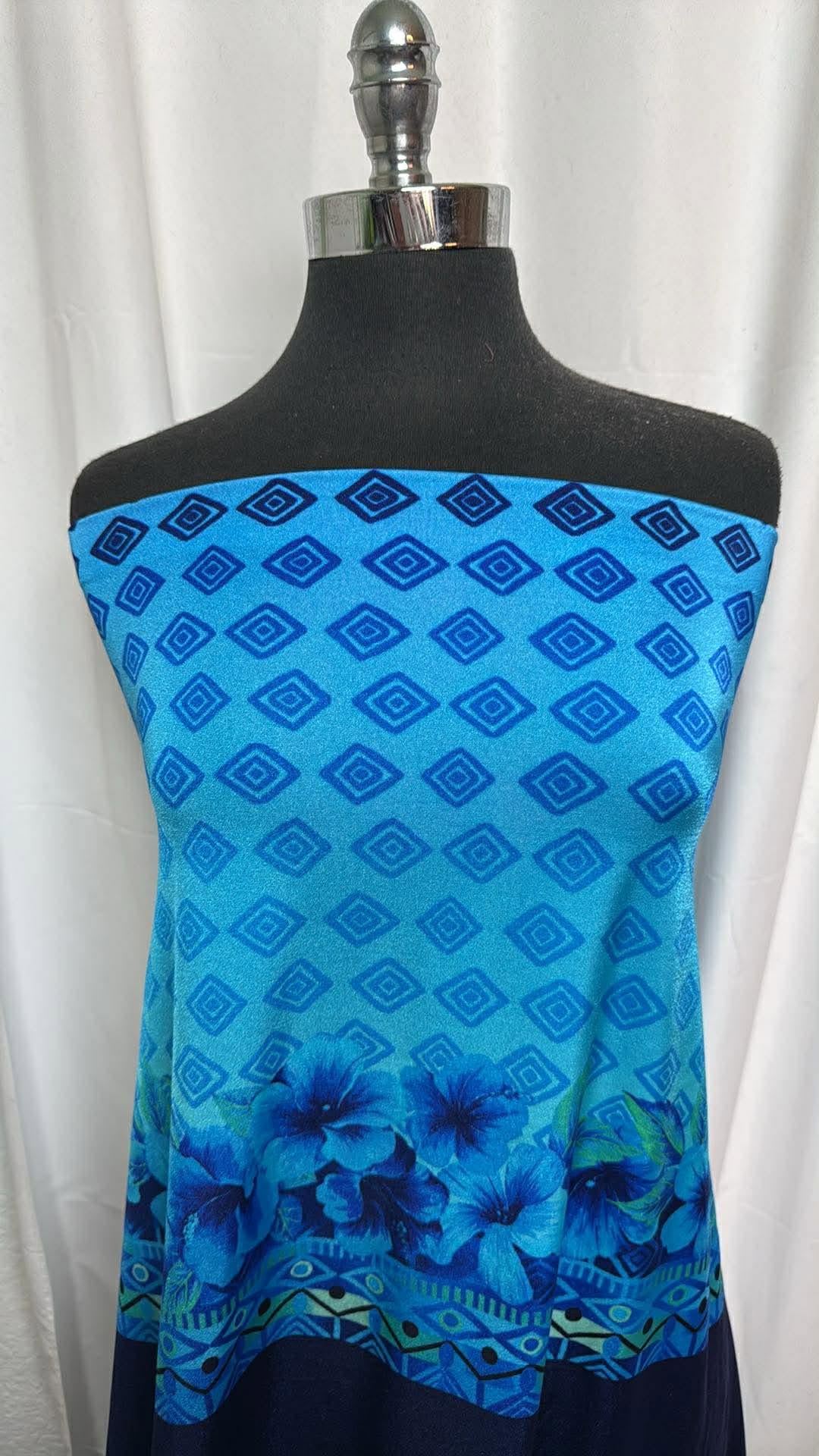 Single-Border Diamonds/Floral - Designer Nylon/Spandex Swim - 2 Yard Cut
