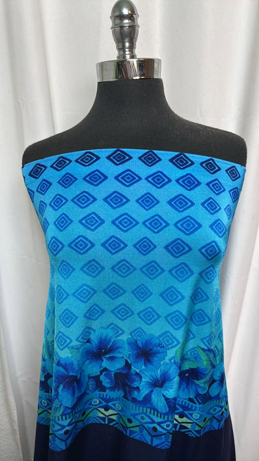 Single-Border Diamonds/Floral - Designer Nylon/Spandex Swim - 2 Yard Cut