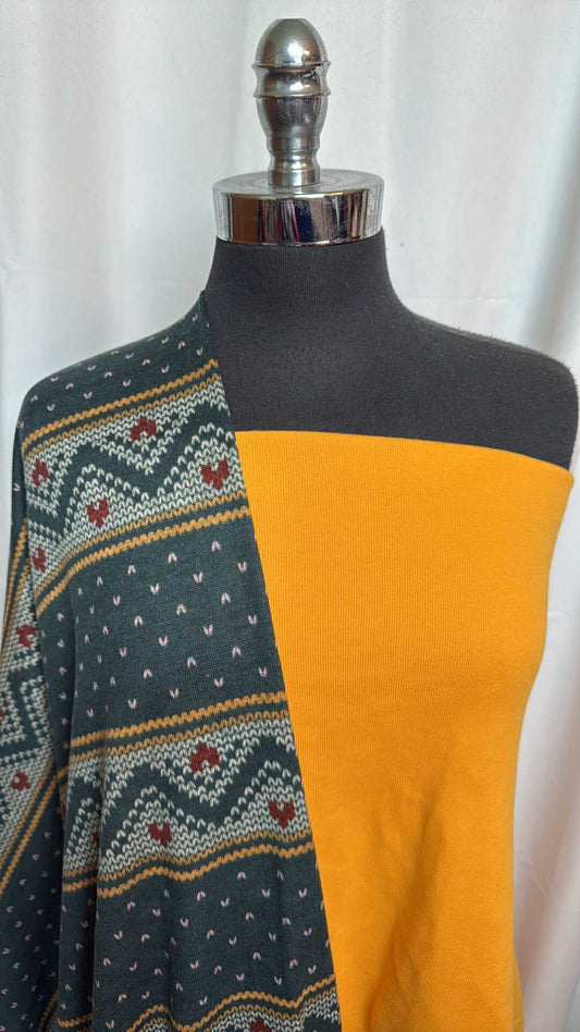 GOLD/HUNTER STRIPE BUNDLE : 2YD Gold Sweatshirt Fleece & 2YD Hunter Stripe Brushed Hacci SK : A28540