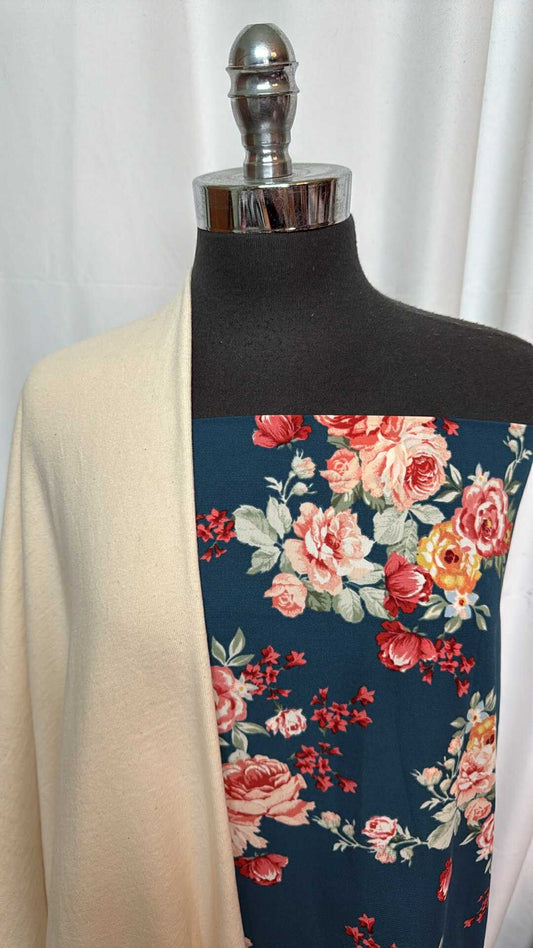 SAND/TEAL FLORAL BUNDLE : 2YD Teal Floral PWD & 2YD Sand 100% Cotton SK : A27690