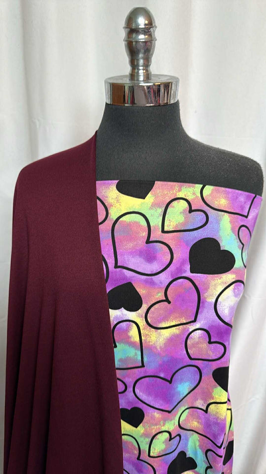 WINE/TIE DYE HEARTS BUNDLE : 2YD Tie Dye Hearts DBP & 2YD Wine PRS FT : A28455