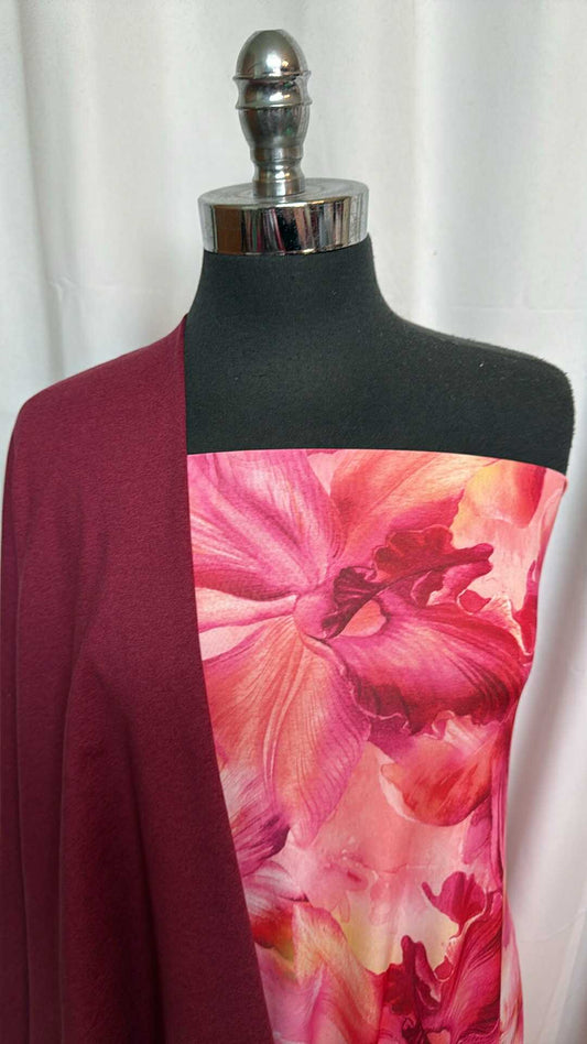 BURGUNDY/FLORAL BUNDLE : 2YD Floral Venezia & 1YD Burgundy Peached PF : A28491