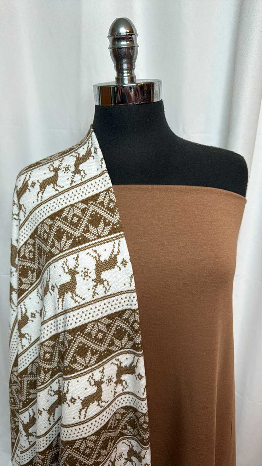 CAMEL/DEER STRIPE BUNDLE : 1+YD Camel Brushed Modal/Spandex FT & 2YD Deer Stripe Hacci SK : A28744