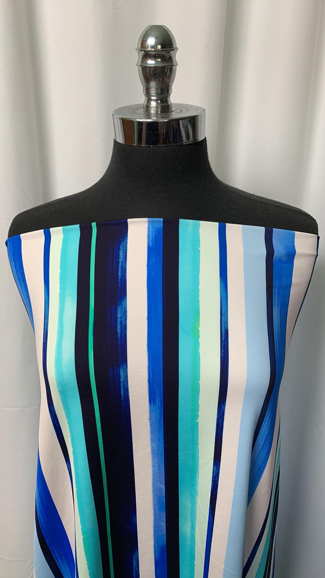 Blue Vertical Stripes - Designer Swim/Nylon Spandex - 2 Yard Cut
