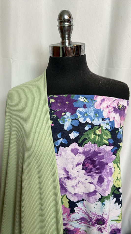 GREEN RIB/NAVY FLORAL BUNDLE : 2YD Navy Floral PRS FT & 2YD Green Rib R/S : A30051
