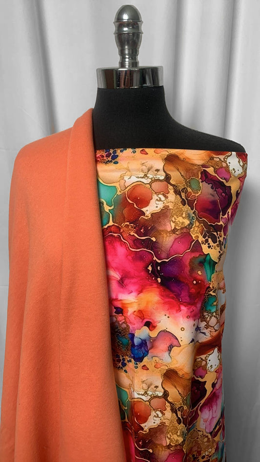 ORANGE/ACID INK BUNDLE : 1YD Bright Acid Ink Peached PF & 2YD Orange Sweatshirt Fleece : A2402