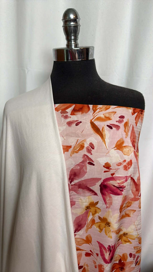 WHITE/BLUSH FLORAL BUNDLE : 2.5YD Green Cotton Voile & 2YD White Supima Cotton Jersey : A29768