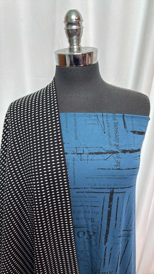 BLUE JOY OF DRESSING BUNDLE : 2YD Black/White P/S Jacquard DK & 2YD Blue Joy Of Dressing Bamboo/Poly : A28027