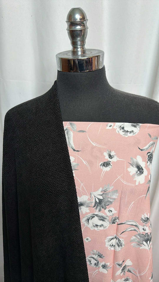 BLACK/BLUSH FLORAL BUNDLE : 2YD Blush Floral Poly Woven & 2YD Black Chenille : A28231