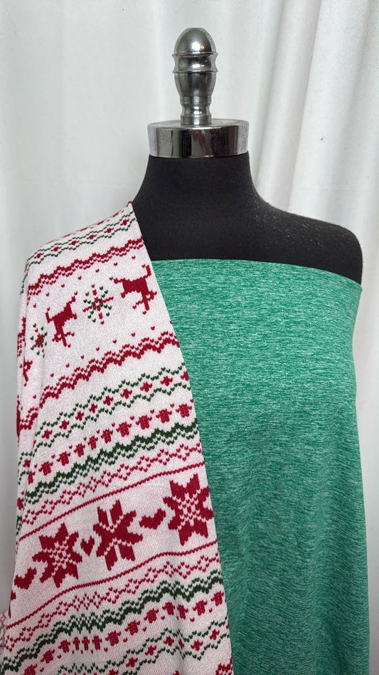 HEATHER GREEN/HOLIDAY STRIPE BUNDLE : 2YD Heather Green Peached PF & 2+YD Holiday Stripe Hacci SK : A31047