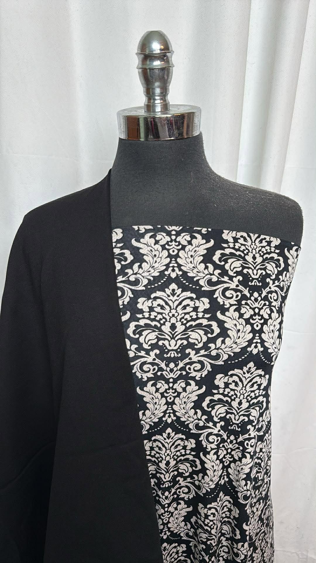 BLACK/WHITE DAMASK BUNDLE : 3.5YD Black/White Damask Venezia & 1YD Black Nylon Ponte : A30124