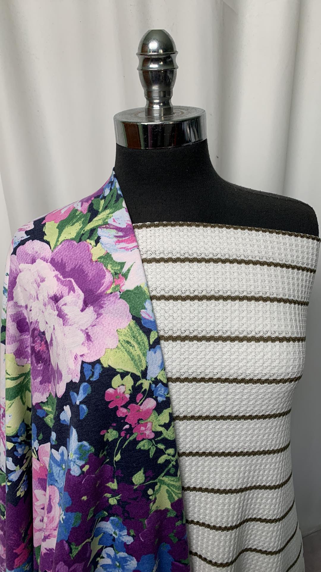 PURPLE FLORAL/STRIPE BUNDLE : 2YD Purple Floral FT & 2YD Stripe Waffle : A1702