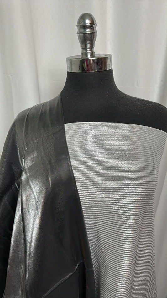 SILVER PLEATED/CRYSTAL TAFFETA BUNDLE : 2YD Silver Foil Pleated Woven & 2YD Crystal Taffeta : A30184