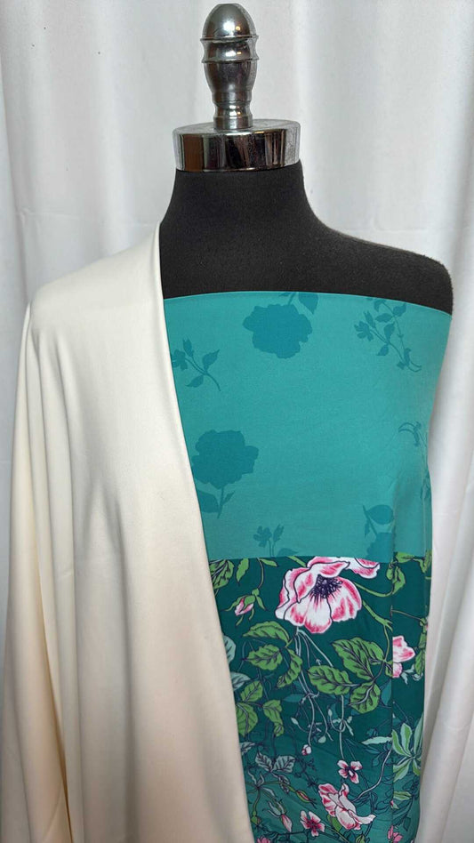 IVORY/FLORAL BOARDSHORT BUNDLE : 2YD Floral Stretch Boardshort & 1YD Ivory Brushed Wicking Lining : A28201