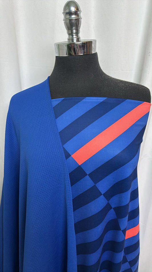 BLUE/ORANGE DIAGONAL STRIPE BUNDLE : 2YD Diagonal Stripe Name-Brand Yoga PF & 1.5YD Blue PF Mesh : A30172