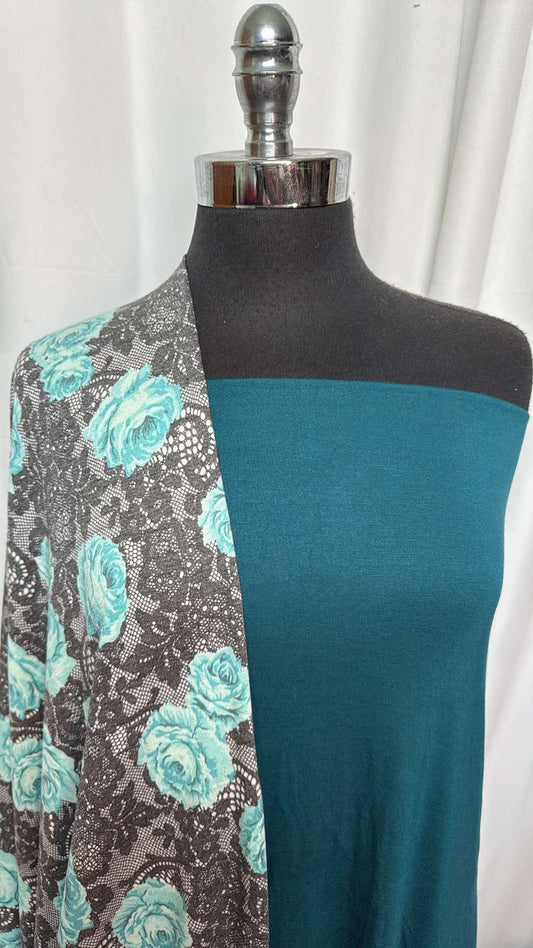 TEAL/FLORAL LACE BUNDLE : 2YD Floral Lace PRS FT & 3YD Teal R/S : A27209
