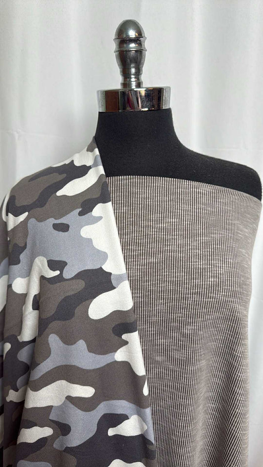 SANDWASH RIB/CAMO BUNDLE : 2YD Sandwash Rib & 2YD Camo 100% Cotton FT : A28895