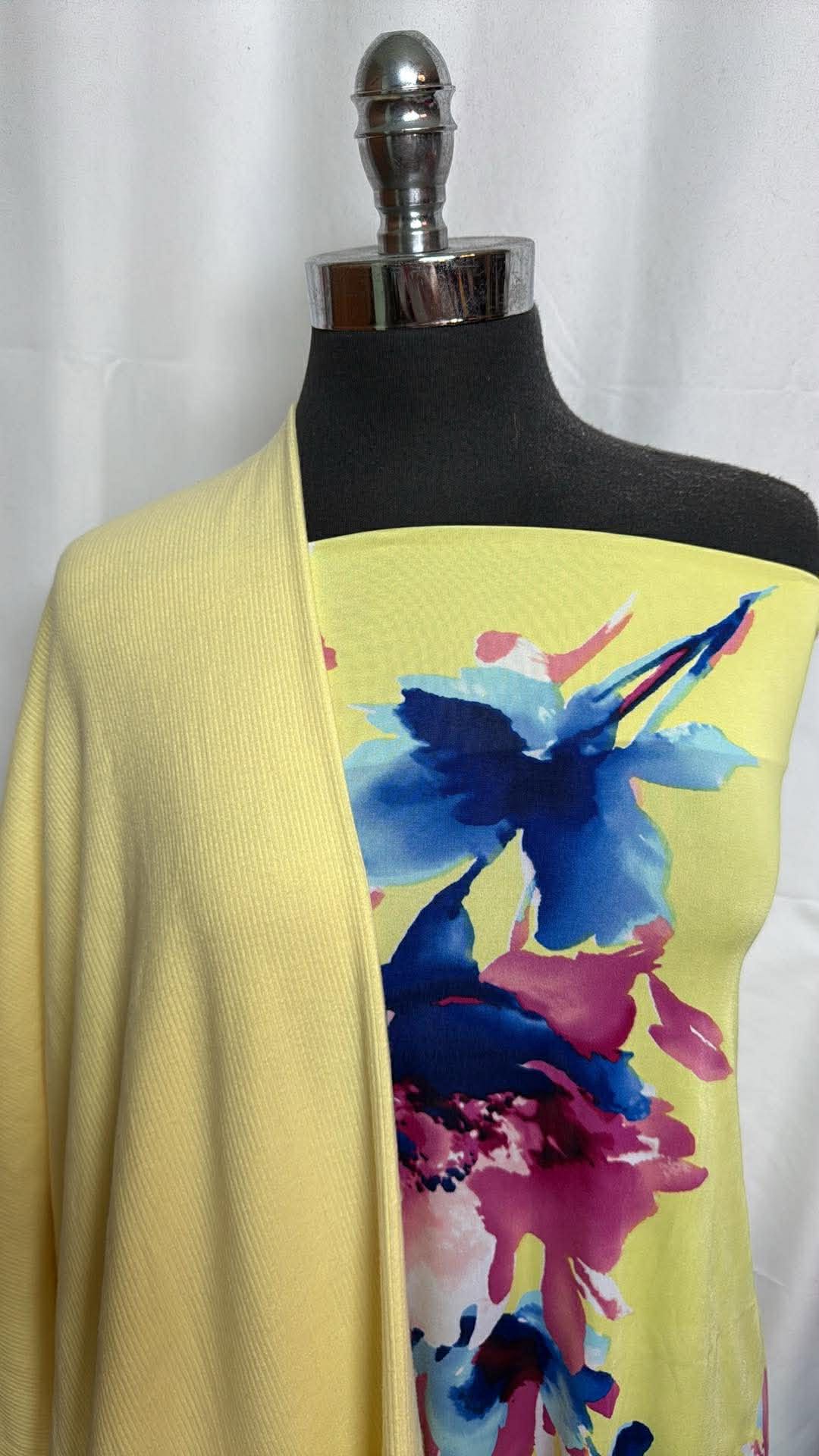 YELLOW/FLORAL BUNDLE : 1YD Yellow Floral Venezia & 2YD Soft Yellow Brushed-Face C/S Rib : A30069
