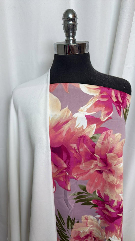 IVORY/FLORAL BUNDLE : 1YD Floral Scuba & 1.5YD Ivory Crepe Scuba : A30478
