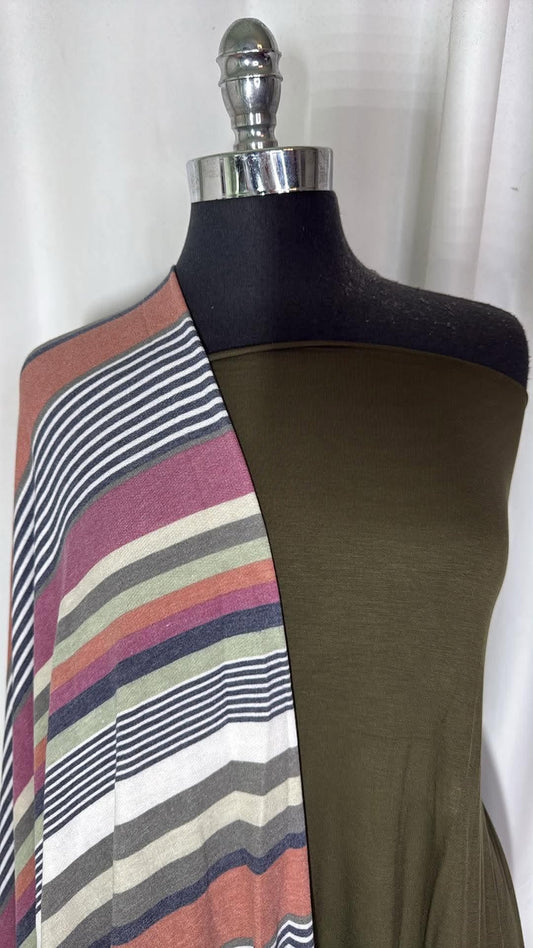 OLIVE/VARIEGATED STRIPE BUNDLE : 2YD Olive R/S & 3YD Variegated Stripe PRS FT : A31114