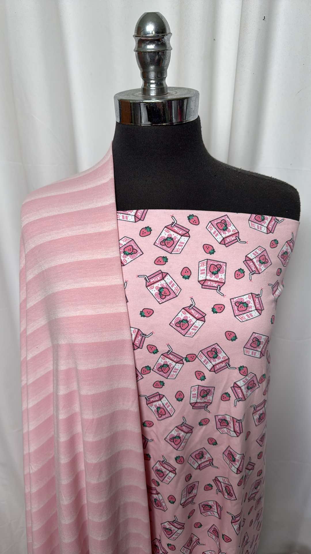 STRAWBERRY MILK/STRIPE BUNDLE : 2YD Pink Stripe R/S & 2YD Strawberry Milk C/S : A26176