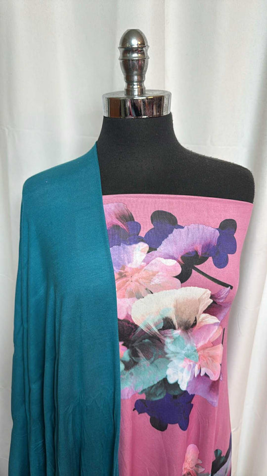 TEAL/PINK FLORAL BUNDLE : 2YD Pink Floral Venezia & 2YD Teal R/S : A28714