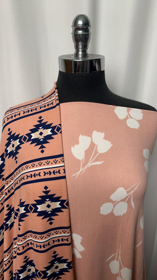 SOUTHWEST/FLORAL BUNDLE : 2YD Blush Floral Oakley SK & 2YD Navy/Blush Southwest Oakley SK : A2095